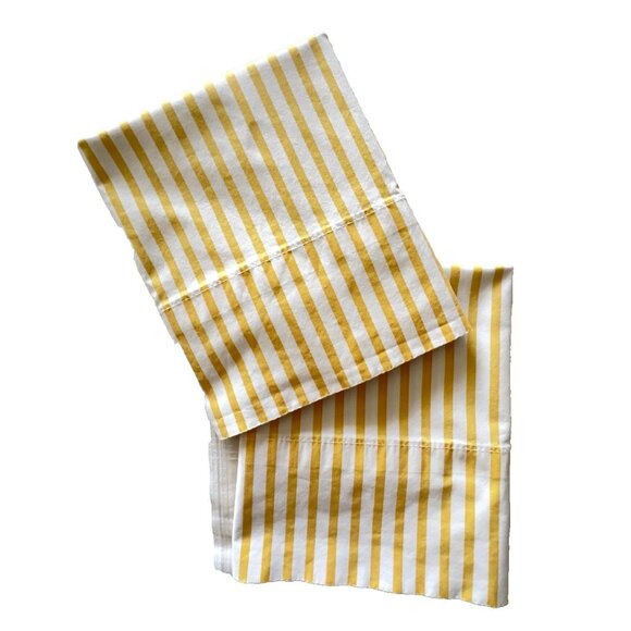 PAIR Ralph Lauren Standard Pillowcases Butter Yellow & White Stripe 100% Cotton - Picture 5 of 8